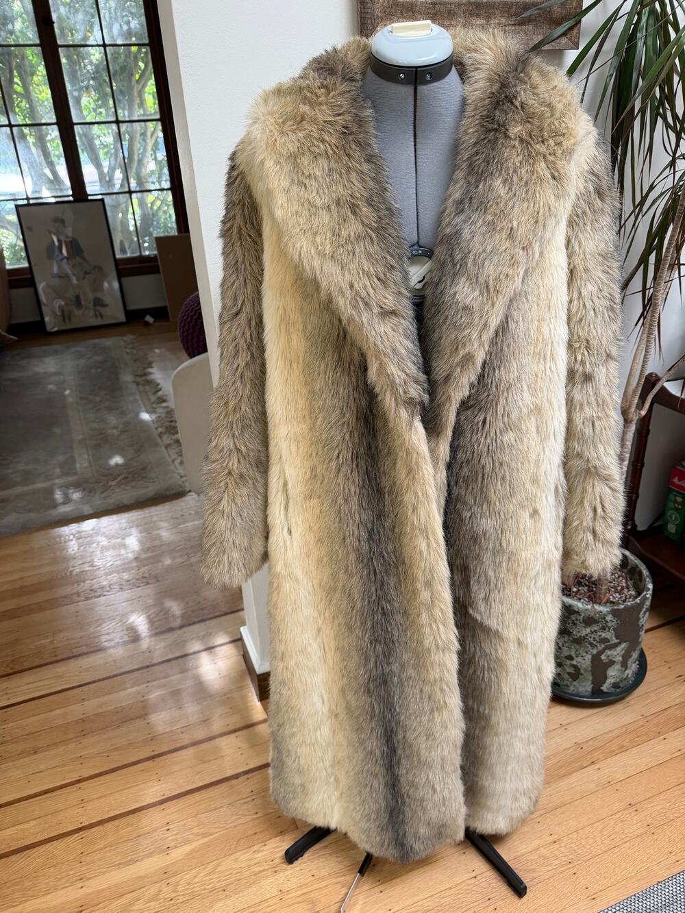 VTG 70s Sportowne Faux Fur Full Length Coat Wolf Coyote Style Sz 12 ILGWU